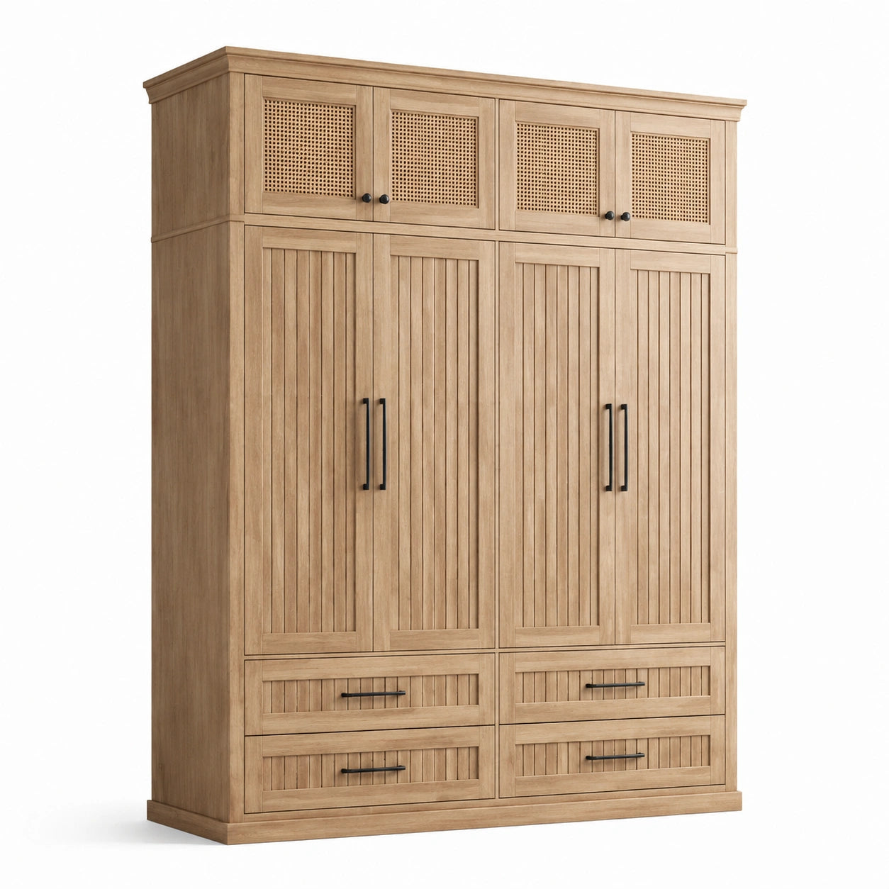 Armario de madera maciza de roble con puertas y cajones 200x60x240 cm