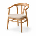 Silla de comedor de madera con asiento de lino beige