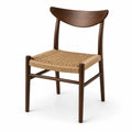 Silla de madera de nogal con asiento de cuerda trenzada