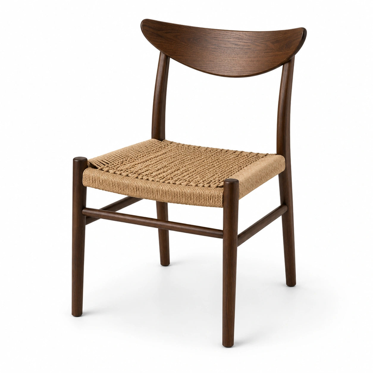 Silla de madera de nogal con asiento de cuerda trenzada