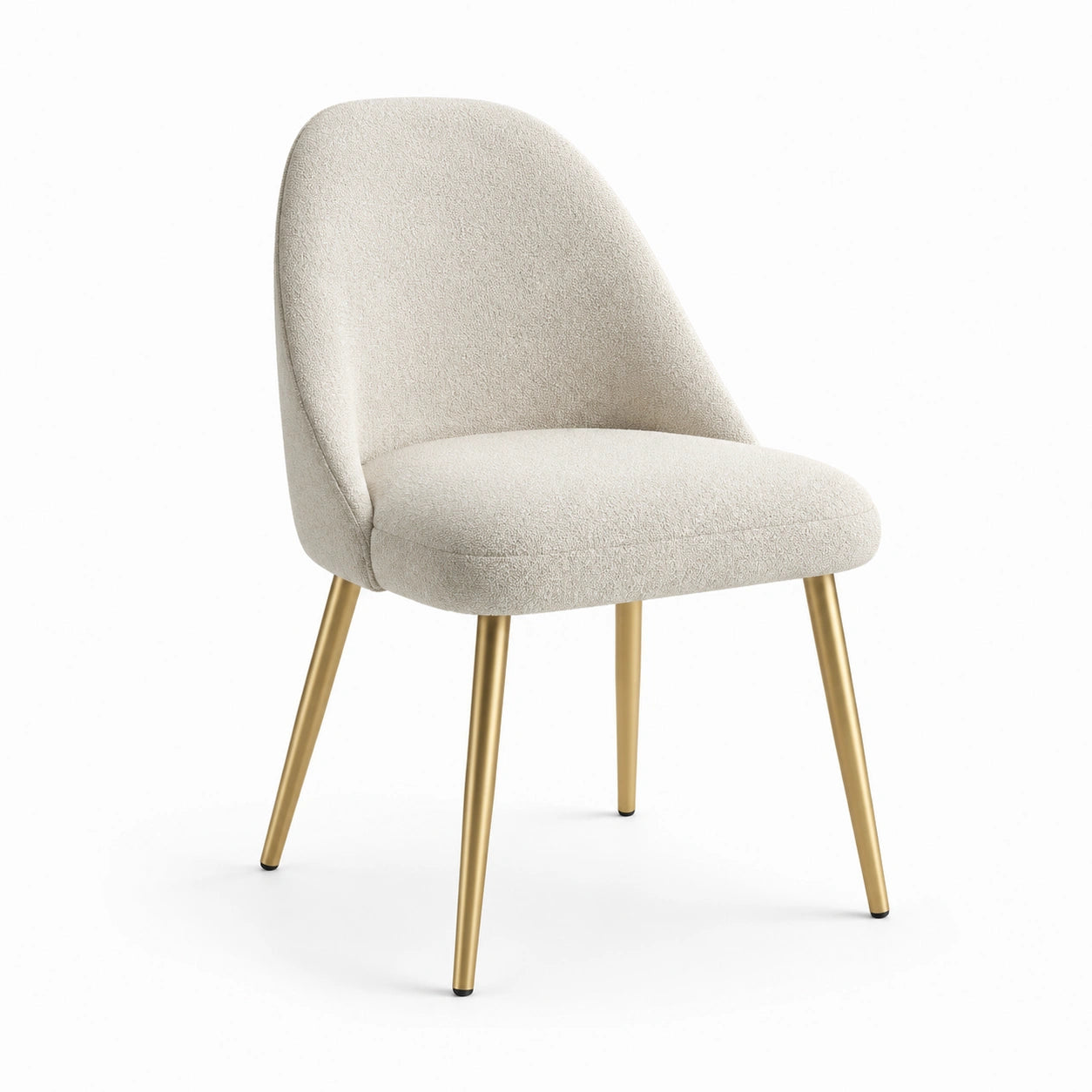 Silla de comedor de poliéster beige con patas de metal dorado