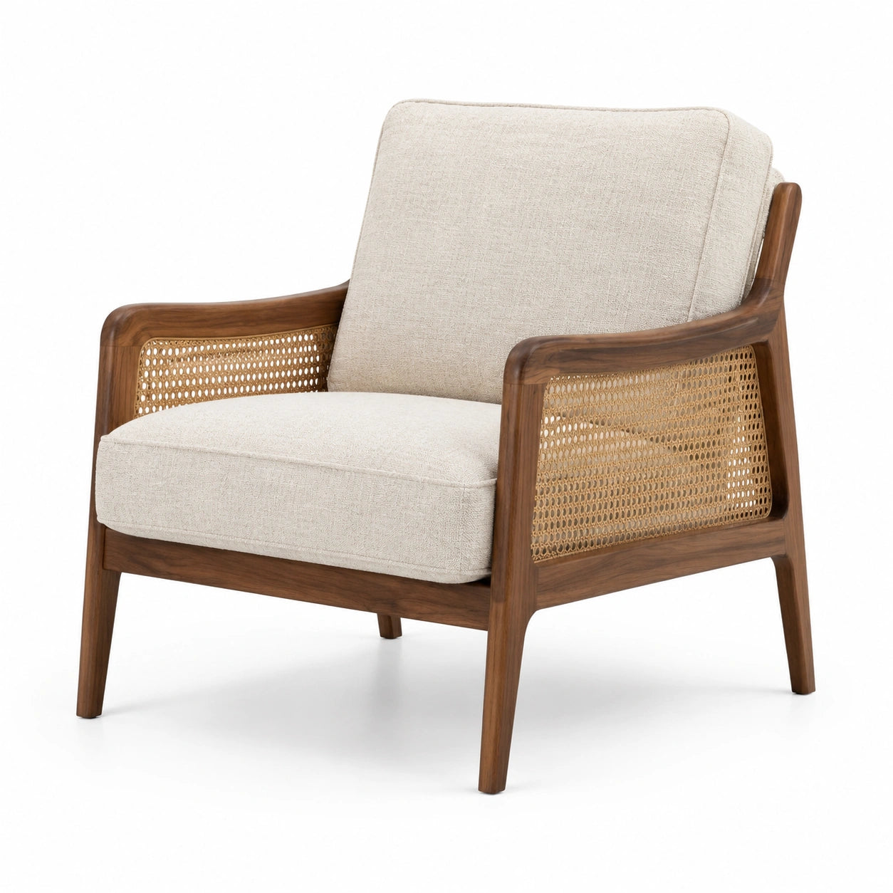 Sillón de Madera y Ratán Beige con Cojines de Lino 75x80x85 cm