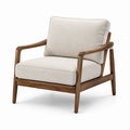 Sillón de madera de nogal con cojines de lino poliéster beige