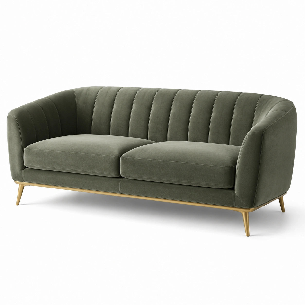 Sofá de terciopelo verde con patas doradas 195cm