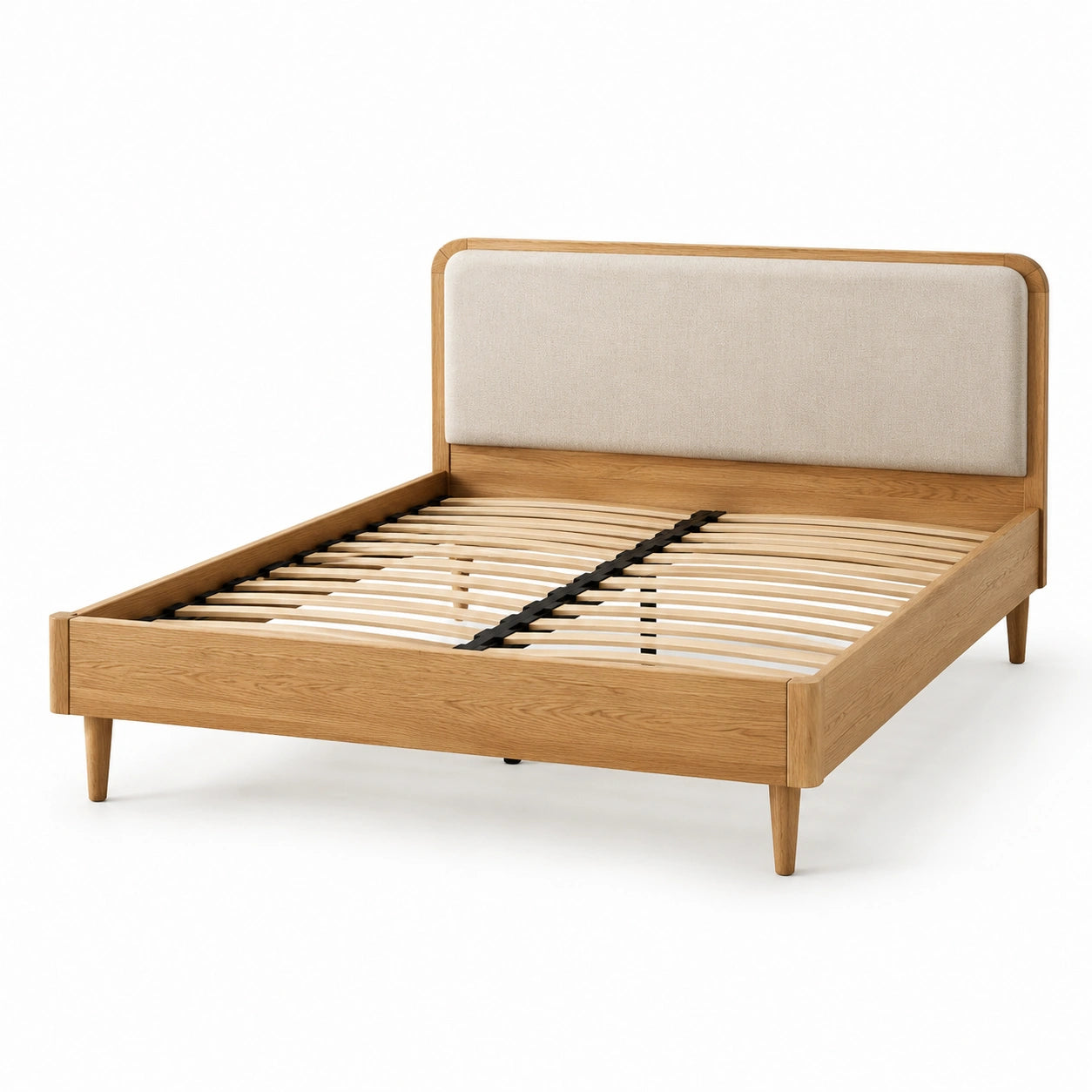 Cama doble de madera de roble y tela de poliéster 200x160 cm