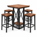 Conjunto de bar con mesa cuadrada de madera y taburetes de metal
