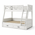 Litera de madera maciza blanca con escalera y cajones