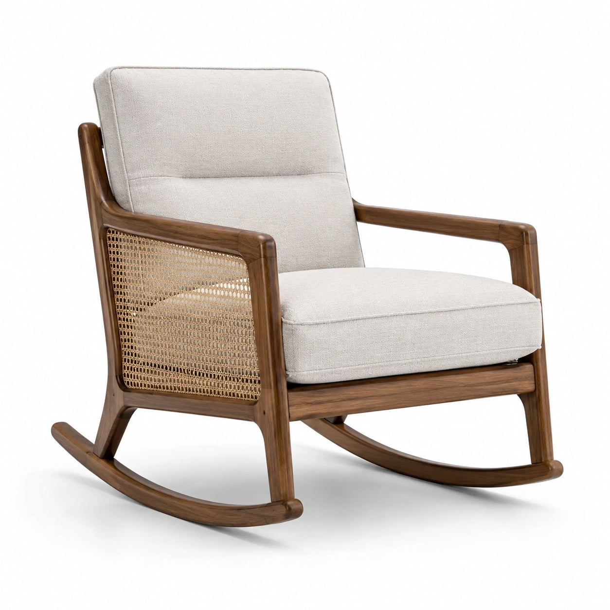 Mecedora de Madera y Ratán con Cojín de Algodón Beige