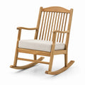 Mecedora de madera de roble con cojín beige