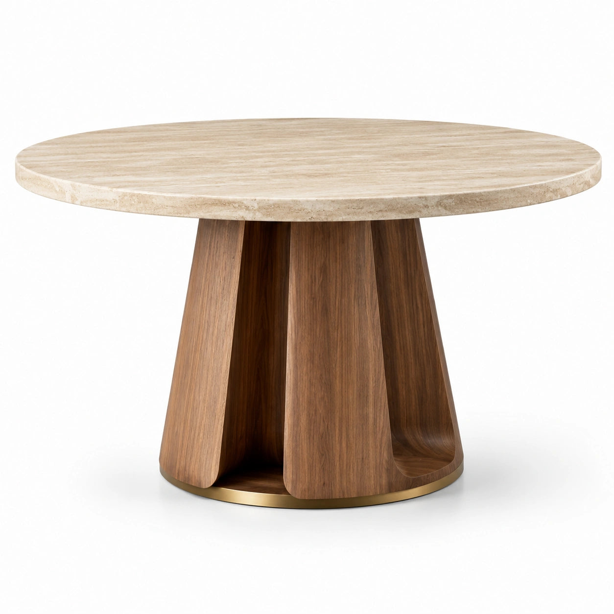 Mesa de comedor redonda de madera y mármol travertino 120 cm