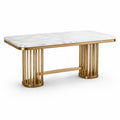 Mesa de mármol con base de acero dorado 180x90x75 cm